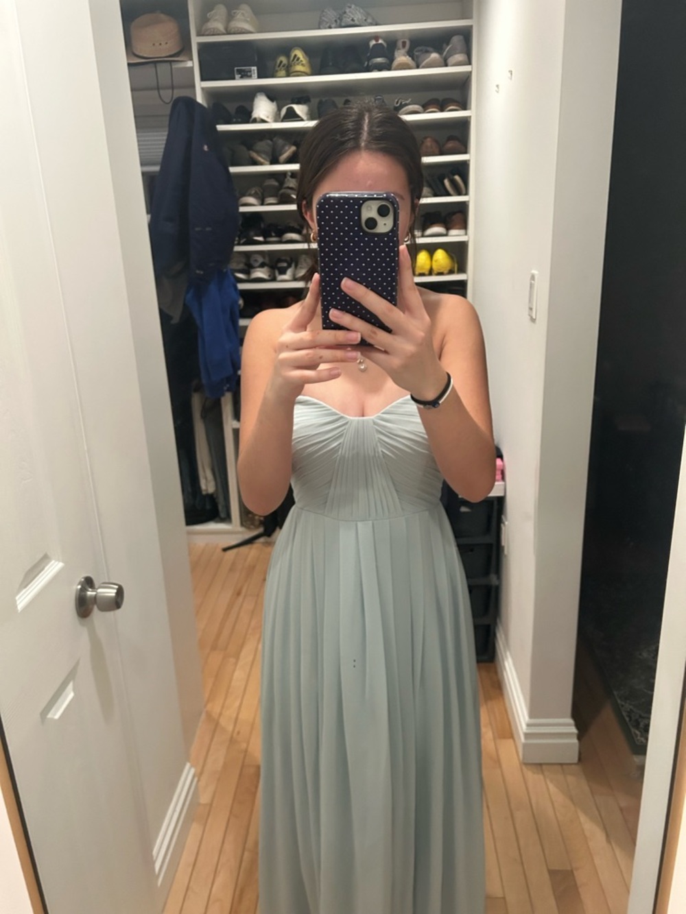 Strapless Pleated Maxi Dress in Soft Sage